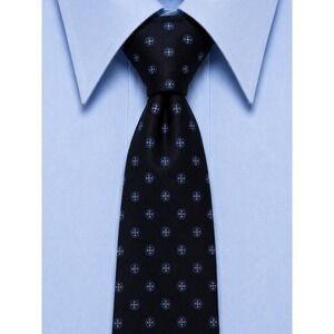 Kenneth Gordon New Orleans Mens Silk Tie Navy Blue Geometric‎ Medallion Italy